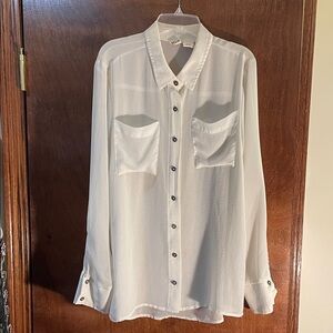 Mudd White Sheer Long-Sleeve Button-Down Shirt